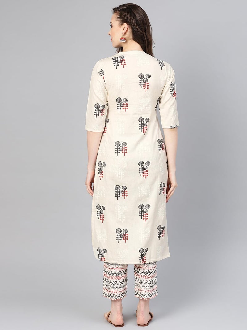 Libas Women's Silk Blend Printed Regular Fit Kurta Set (6313_Off White - Image 5