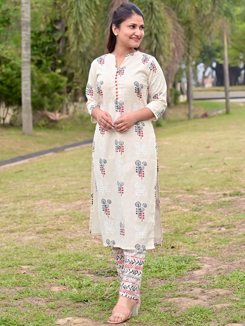 Libas Women's Silk Blend Printed Regular Fit Kurta Set (6313_Off White - Image 3