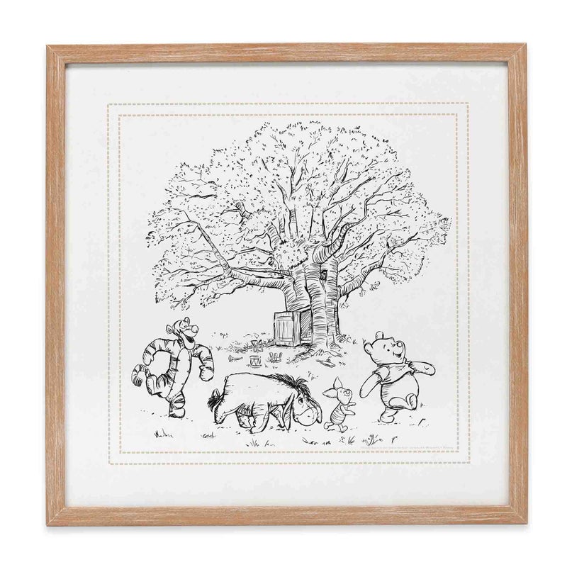 Open Road Brands Disney Winnie the Pooh and Friends Sketched Scene Framed Wood Wall Decor - Large Vintage Winnie the Pooh Picture - Image 1