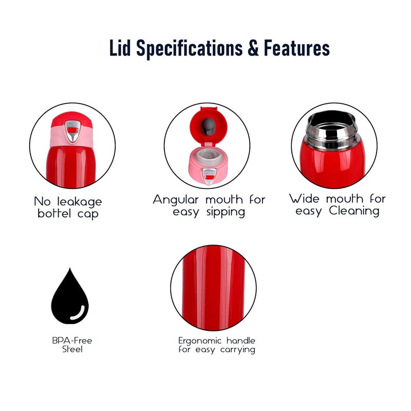 PROBOTT Thermosteel Vacuum Flask Hot & Cold Sports Bottle Each 500ml -Red (Pack of 2) - Image 5