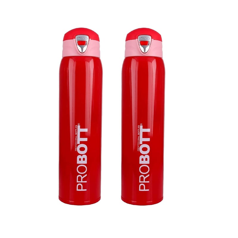 PROBOTT Thermosteel Vacuum Flask Hot & Cold Sports Bottle Each 500ml -Red (Pack of 2) - Image 1