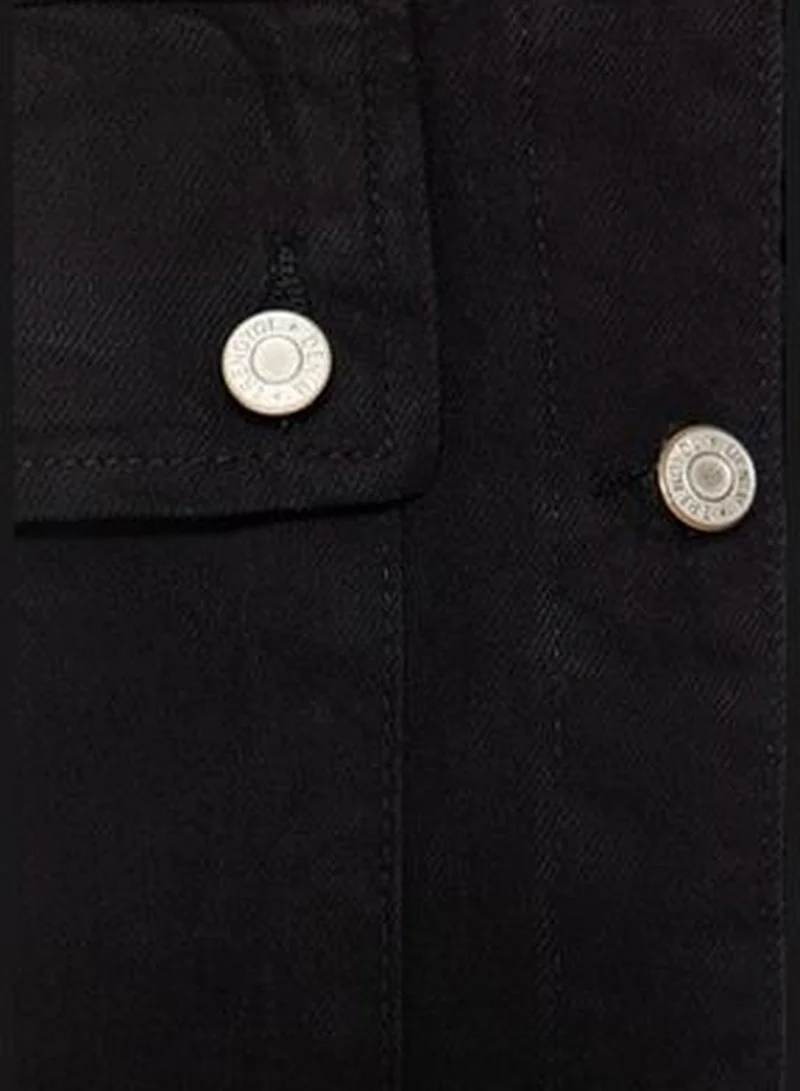 trendyol Black Shirt Collar Pocket Detailed 100% Cotton Denim Vest Jacket TCTAW22CK0006