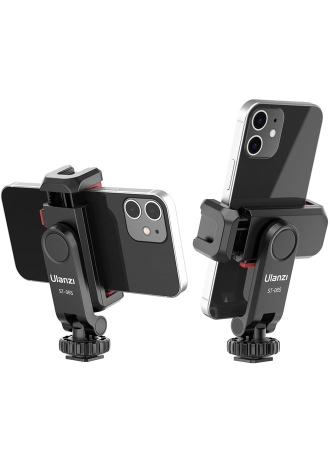 Ulanzi Phone Tripod Mount ST-06S, Universal Smartphone Mount Adapter with 2 Cold Shoe, 360° Rotates and Adjustable Cell Phone Clip Clamp Holder, Compatible with iPhone, Samsung Galaxy and All Phones - Image 1