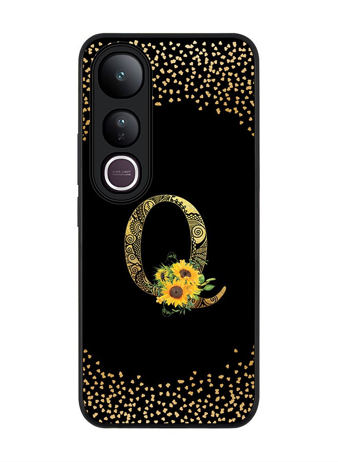 Stylizedd For vivo V50 Lite Case,Slim fit Camera Protection, Shockproof Thin Phone cover  - Custom Floral Monogram - Q ( Black )