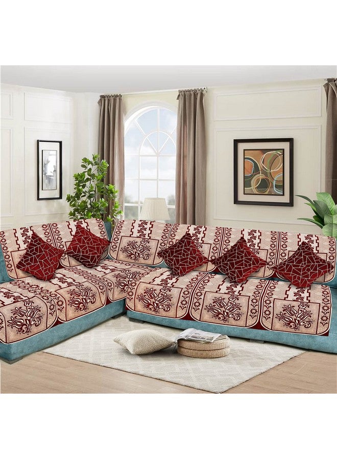 Dazzling DECOR L Shape Velvet Sofa Cover Set - Printed Sofa Back Slip Covers Panels 3 and 2 and 1 Seater Cover for Long Sofa Couch - Premium Slip Cover Protector with Cushion Covers, Maroon_1001 - Image 1