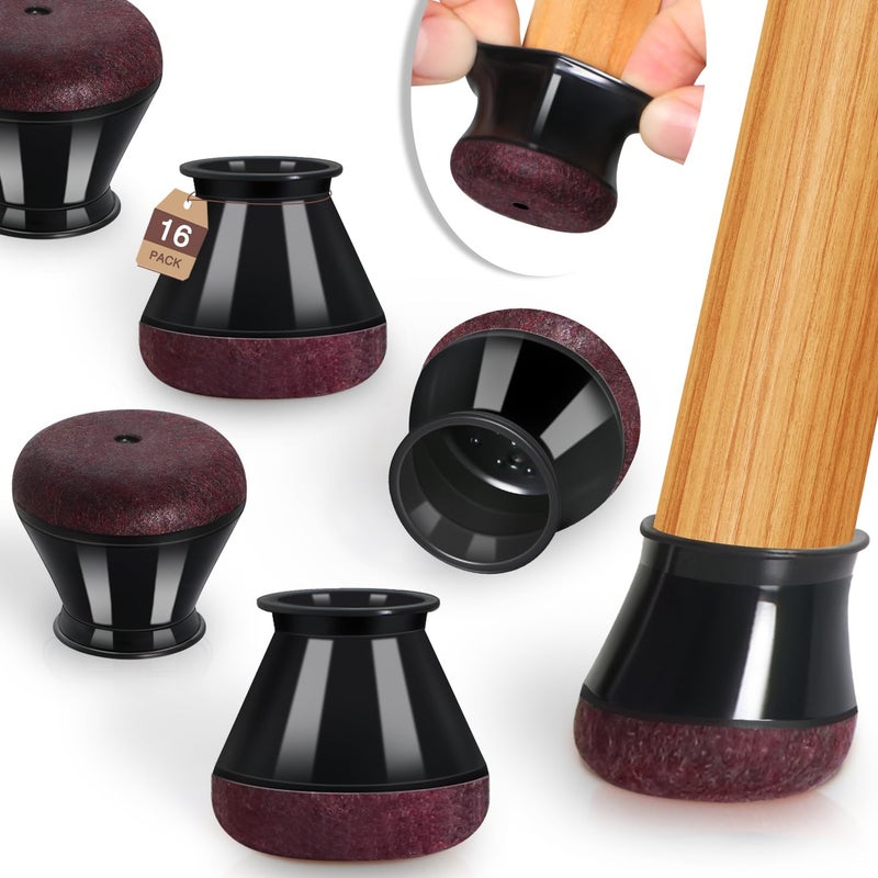 Chair Leg Floor Protectors Chair Leg Protectors for Hardwood Floors Felt Silicone Caps Strengthen Bottom Protection Non Slip Reduce Noise 16 Pack Black Round Medium Fit 34  1316 1930mm