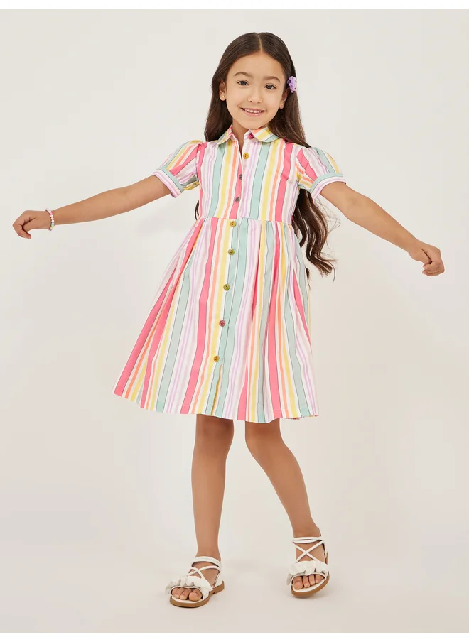 ستايلي Styli Striped Puff Sleeves Button Front Dress