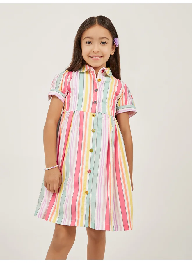 ستايلي Styli Striped Puff Sleeves Button Front Dress