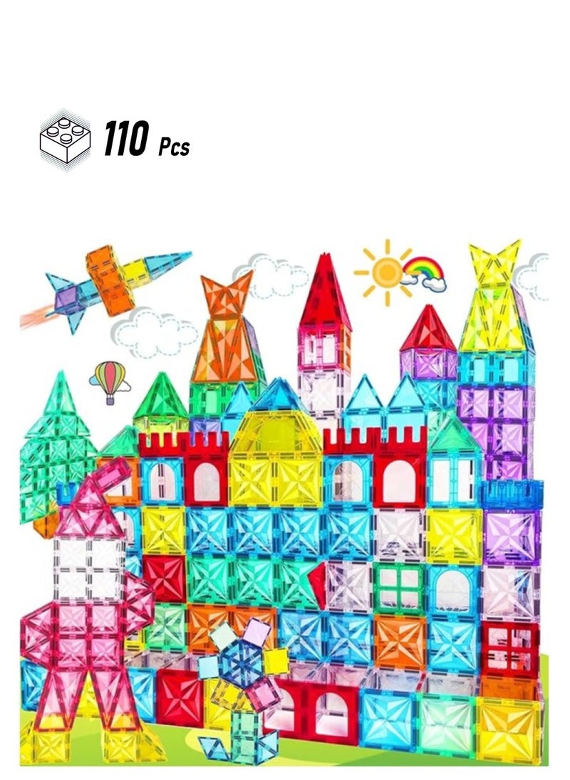Fun Magnetic Tiles – 110-Piece Building Blocks for Kids, 3D Magnetic Puzzles, Stacking Blocks, Creative Educational Toys for Early Learning, Fun Play, and STEM Development  - Image 1