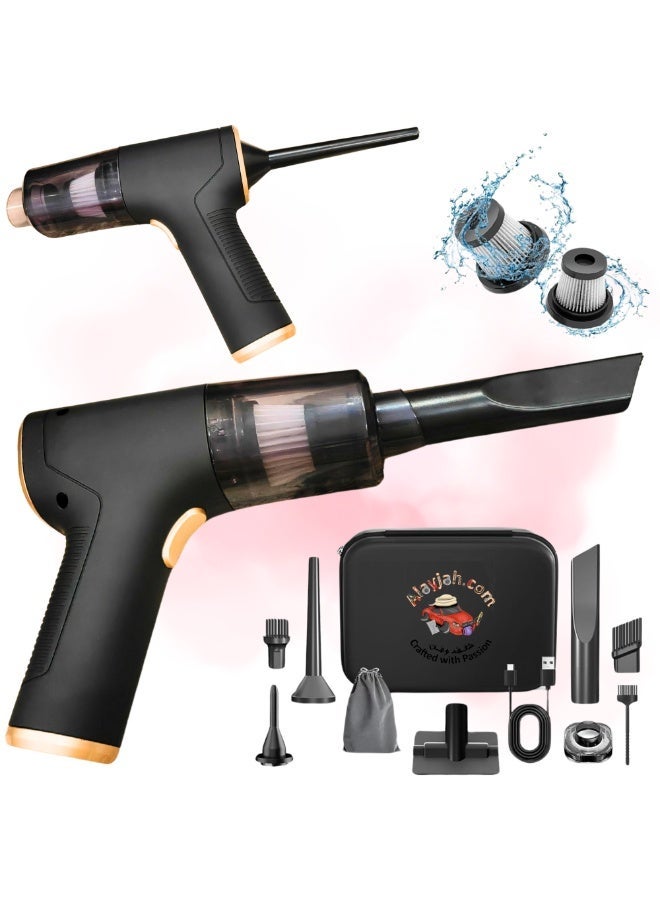 العييجة مكنسة كهربائية محمولة للسيارة، قطعة واحدة، قابلة لإعادة الشحن، خفيفة الوزن وسهلة الحمل مع حقيبة تخزين، لتنظيف داخلي للسيارة بسهولة, ضمان سنة - Image 1