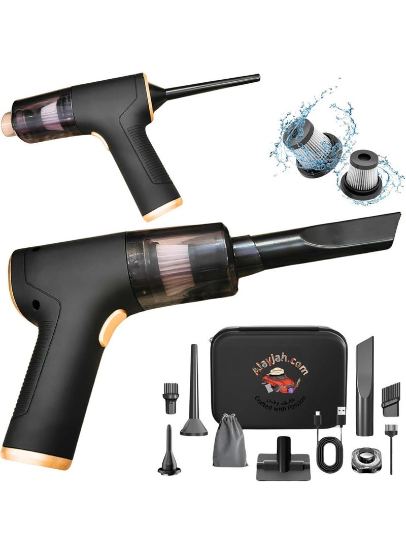 العييجة مكنسة كهربائية محمولة للسيارة، قطعة واحدة، قابلة لإعادة الشحن، خفيفة الوزن وسهلة الحمل مع حقيبة تخزين، لتنظيف داخلي للسيارة بسهولة, ضمان سنة - Image 3