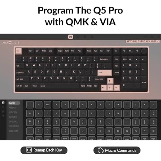 rayihni كيبورد ميكانيكي لاسلكي Q5 PRO QMK/VIA، تخطيط 96% مع مقبض قابل للبرمجة، تصميم مزدوج الحاجز كامل الألمنيوم، مفتاح K PRO BROWN قابل للتبديل السريع لأنظمة ماك وويندوز ولينكس - أسود - Image 2