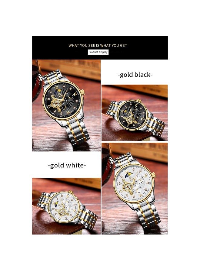 تيفيز ساعة يد كرونوغراف آلية أوتوماتيكية بخاصية مرحلة القمر، مؤشرات مضيئة، حزام معدني من الفولاذ المقاوم للصدأ، للرجال - Image 2