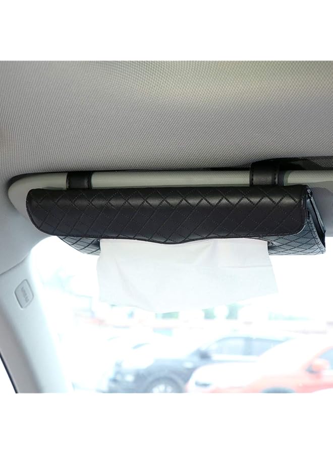 شواي حامل مناديل للسيارة، حامل علبة مناديل فاخرة للسيارة، حامل مناديل للحاجب الشمسي، حامل مناديل معلق لتزيين السيارة والشاحنة، علبة مناديل من الجلد الصناعي للمقعد الخلفي للسيارة مع عبوة إعادة تعبئة واحدة - Image 3