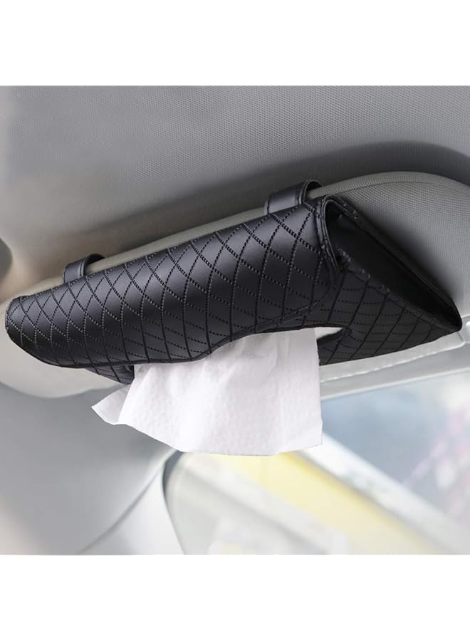 شواي حامل مناديل للسيارة، حامل علبة مناديل فاخرة للسيارة، حامل مناديل للحاجب الشمسي، حامل مناديل معلق لتزيين السيارة والشاحنة، علبة مناديل من الجلد الصناعي للمقعد الخلفي للسيارة مع عبوة إعادة تعبئة واحدة - Image 1