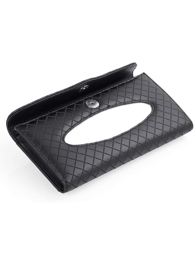 شواي حامل مناديل للسيارة، حامل علبة مناديل فاخرة للسيارة، حامل مناديل للحاجب الشمسي، حامل مناديل معلق لتزيين السيارة والشاحنة، علبة مناديل من الجلد الصناعي للمقعد الخلفي للسيارة مع عبوة إعادة تعبئة واحدة - Image 2