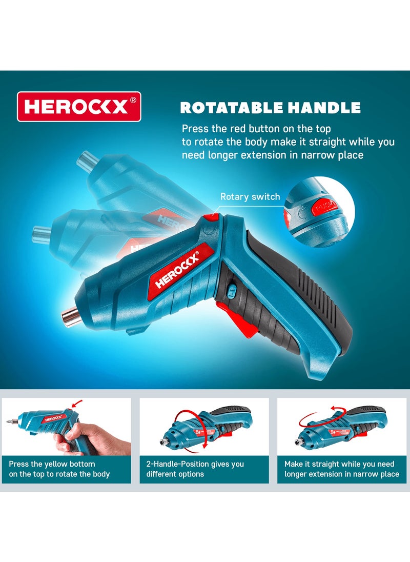 HEROCKX - Electric Screwdriver Set, 47 In 1 Usb Rechargeable 1800Mah Screwdriver Gun Twistable Handle, 3.6V HEROCKX Drill Screwdriver Bits Set With Built-In Led - Image 1
