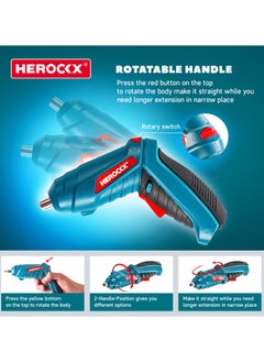 HEROCKX Electric Screwdriver Set, 47 In 1 Usb Rechargeable 1800Mah Screwdriver Gun Twistable Handle, 3.6V HEROCKX Drill Screwdriver Bits Set With Built-In Led  - Image 3