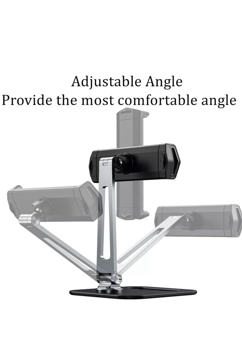 Boneruy work from home office desk 360 rotate aluminum adjustable single pole tablet stand, compatible to 5-14 inch for ipad - silver - Image 2