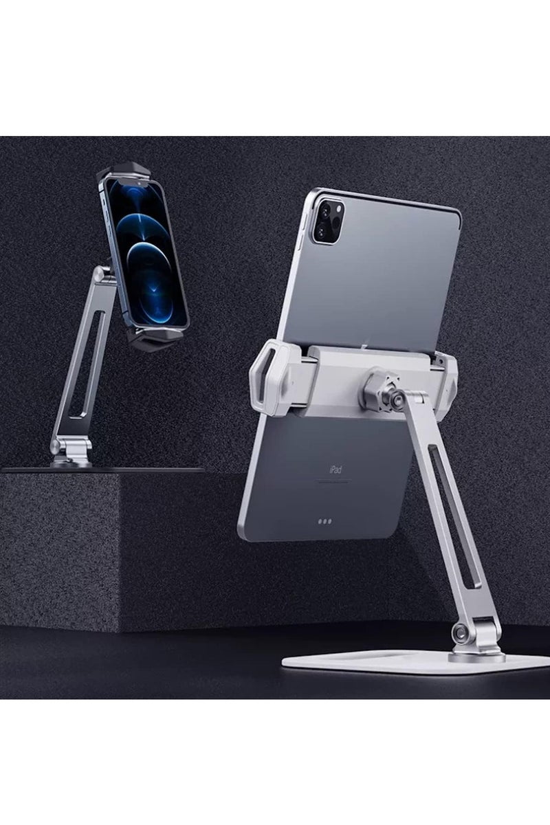 Boneruy work from home office desk 360 rotate aluminum adjustable single pole tablet stand, compatible to 5-14 inch for ipad - silver - Image 5