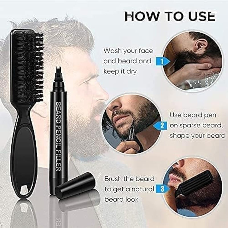 Beard Liner Pen Set for Men Waterproof & Sweatproof – Fine Point Tip Pen for Natural Look – Long Lasting for Professional Beard, Moustache & Eyebrows - Image 3