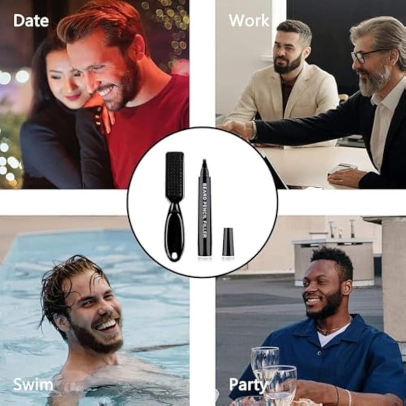 Beard Liner Pen Set for Men Waterproof & Sweatproof – Fine Point Tip Pen for Natural Look – Long Lasting for Professional Beard, Moustache & Eyebrows - Image 2