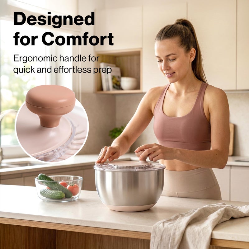 EDELHAUS Salad Spinner Stainless Steel 5.3Qt | Lettuce Spinner BPA-Free with Stop Button, Drain Spout & Crank Handle | Fruit Cleaner Spinner | Vegetable Washer Salad Cleaner with Non-Slip Base Dishwasher Safe - Image 3