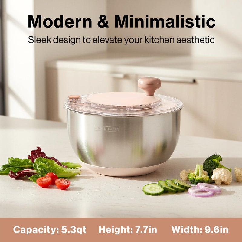 EDELHAUS Salad Spinner Stainless Steel 5.3Qt | Lettuce Spinner BPA-Free with Stop Button, Drain Spout & Crank Handle | Fruit Cleaner Spinner | Vegetable Washer Salad Cleaner with Non-Slip Base Dishwasher Safe - Image 2
