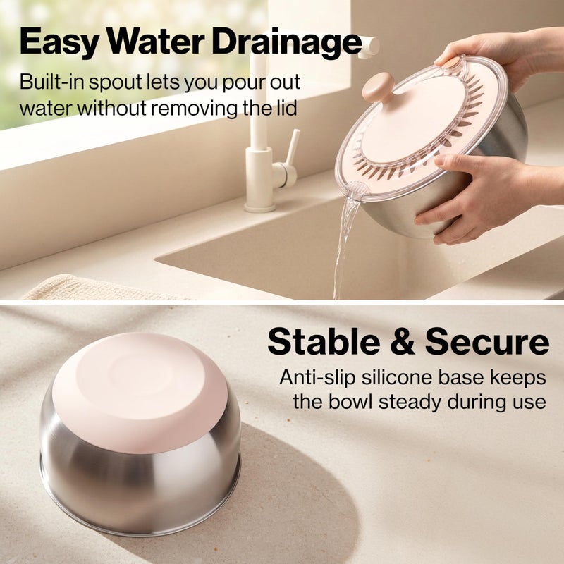 EDELHAUS Salad Spinner Stainless Steel 5.3Qt | Lettuce Spinner BPA-Free with Stop Button, Drain Spout & Crank Handle | Fruit Cleaner Spinner | Vegetable Washer Salad Cleaner with Non-Slip Base Dishwasher Safe - Image 5