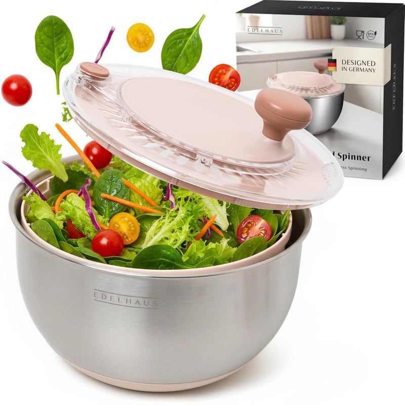 EDELHAUS Salad Spinner Stainless Steel 5.3Qt | Lettuce Spinner BPA-Free with Stop Button, Drain Spout & Crank Handle | Fruit Cleaner Spinner | Vegetable Washer Salad Cleaner with Non-Slip Base Dishwasher Safe - Image 1