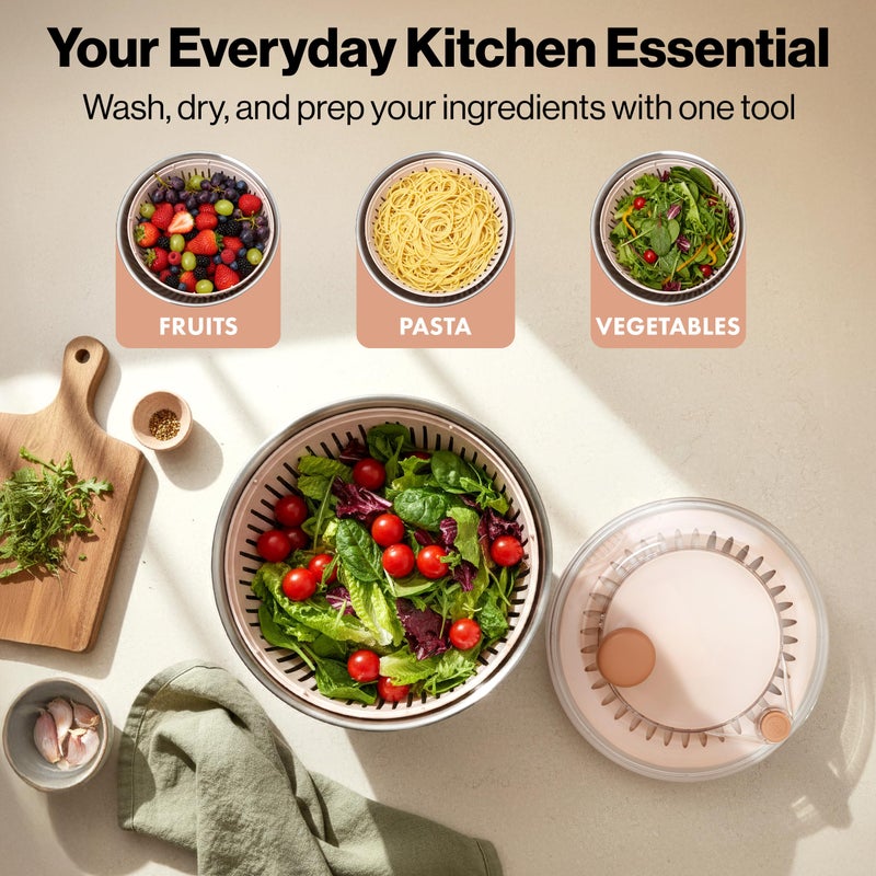 EDELHAUS Salad Spinner Stainless Steel 5.3Qt | Lettuce Spinner BPA-Free with Stop Button, Drain Spout & Crank Handle | Fruit Cleaner Spinner | Vegetable Washer Salad Cleaner with Non-Slip Base Dishwasher Safe - Image 4