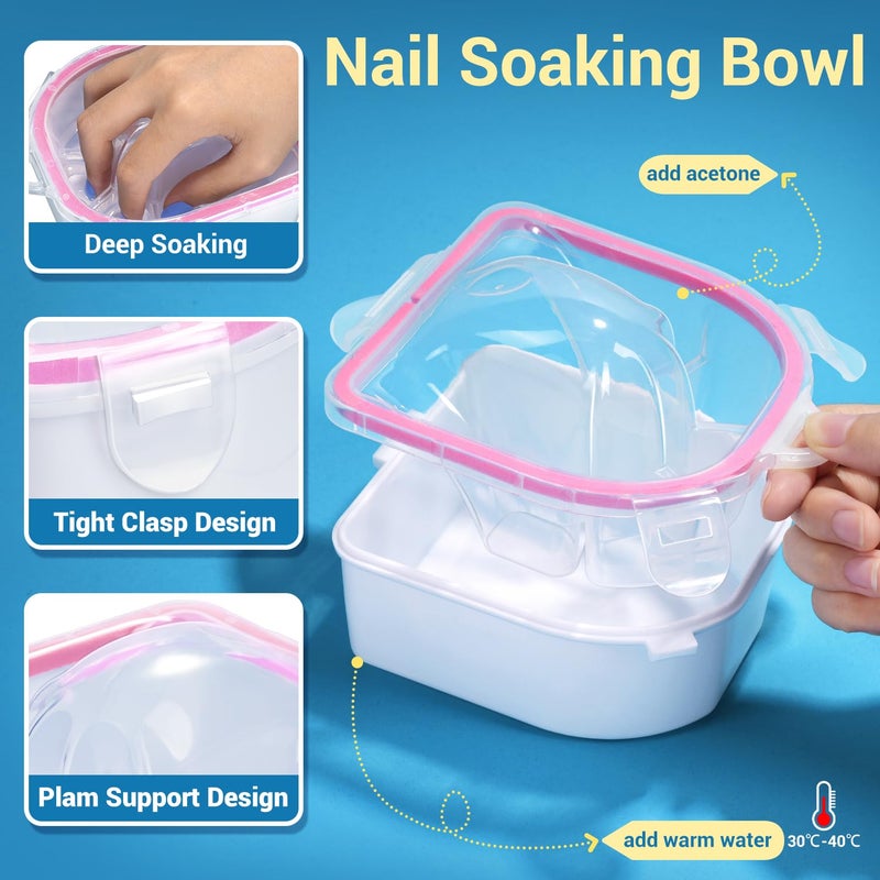 TsMADDTs Nail Polish Remover Kit with 2 pcs Nail Soaking Bowls Manicure Bowls for Hands, Cuticle Remover Tools, Cuticle Oil, Files, Buffers, Brush, Dip Removal Kit - Image 3