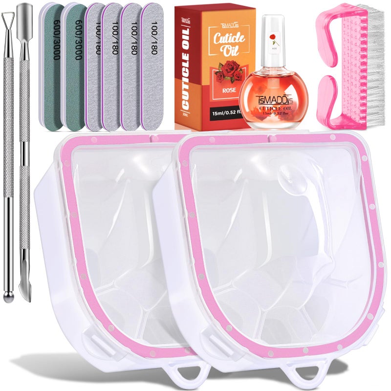 TsMADDTs Nail Polish Remover Kit with 2 pcs Nail Soaking Bowls Manicure Bowls for Hands, Cuticle Remover Tools, Cuticle Oil, Files, Buffers, Brush, Dip Removal Kit - Image 1