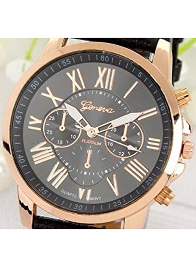 Geneva Women's Water Resistant Leather Analog Watch AWNTG-01-W0164 - 37 mm - Black - Image 4