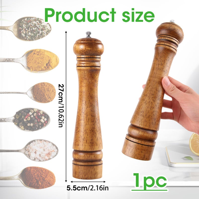 MSMXCS Salt and Pepper Grinder Set,10 inch Wooden Pepper Mill Pepper Shaker Manual Wooden Salt and Pepper Mill Set with Adjustable Ceramic Rotor Refillable Spice Grinders Mills for Home Kitchen - Image 2