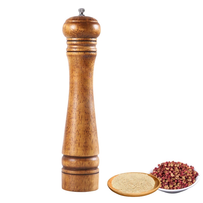 MSMXCS Salt and Pepper Grinder Set,10 inch Wooden Pepper Mill Pepper Shaker Manual Wooden Salt and Pepper Mill Set with Adjustable Ceramic Rotor Refillable Spice Grinders Mills for Home Kitchen - Image 1