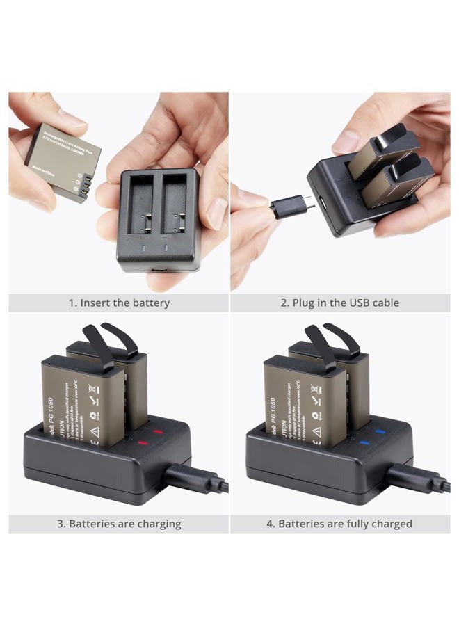 Akaso 2 × 1050 مللي أمبير بطارية مع شاحن مزدوج USB لـ EK7000 / EK7000 برو / Brave4 - Image 3