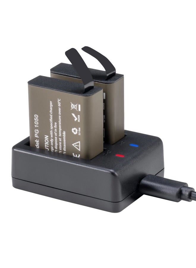 Akaso 2 × 1050 مللي أمبير بطارية مع شاحن مزدوج USB لـ EK7000 / EK7000 برو / Brave4 - Image 2