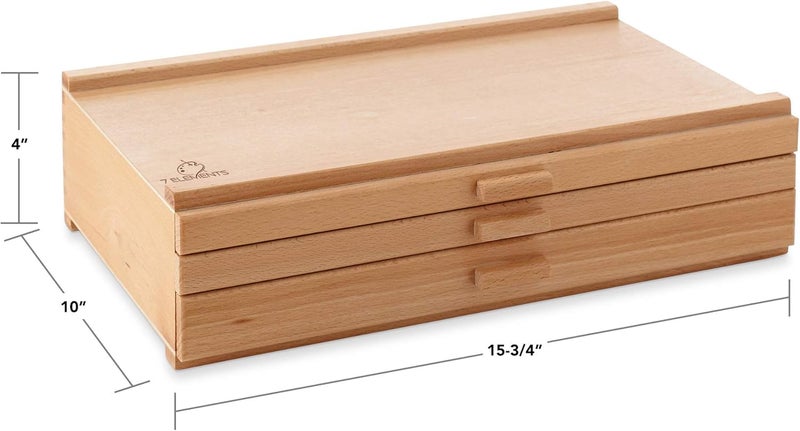 7 Elements 3 Drawer Wooden Artist Storage Supply Box for Pastels, Pencils, Pens, Markers, Brushes and Tools - Image 3