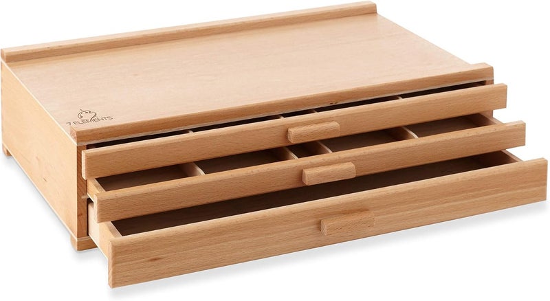 7 Elements 3 Drawer Wooden Artist Storage Supply Box for Pastels, Pencils, Pens, Markers, Brushes and Tools - Image 1