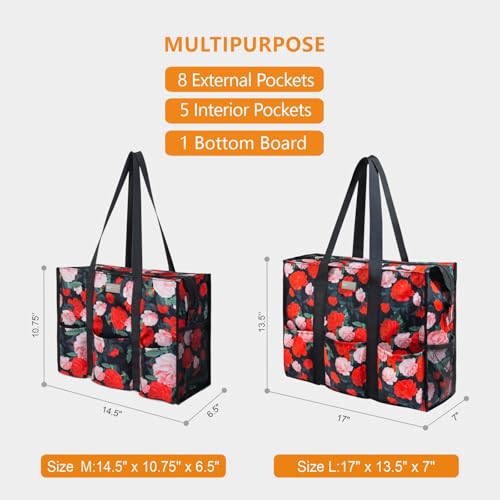 TOPDesign Utility Water Resistant Tote Bag with 13 Exterior & Interior Pockets, Top Zipper Closure & Thick Bottom Support, for Working Women, Teachers, Nurses, Accountants (Chinese Rose) - Image 2