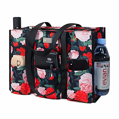 TOPDesign Utility Water Resistant Tote Bag with 13 Exterior & Interior Pockets, Top Zipper Closure & Thick Bottom Support, for Working Women, Teachers, Nurses, Accountants (Chinese Rose) - Image 1