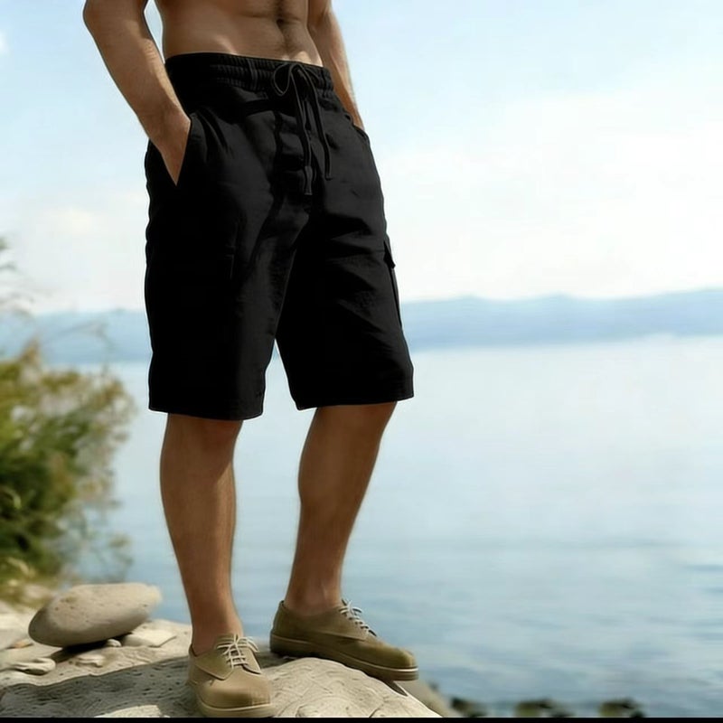 Men's Casual Cotton-Linen Shorts with Drawstring Elastic Waist - Image 4