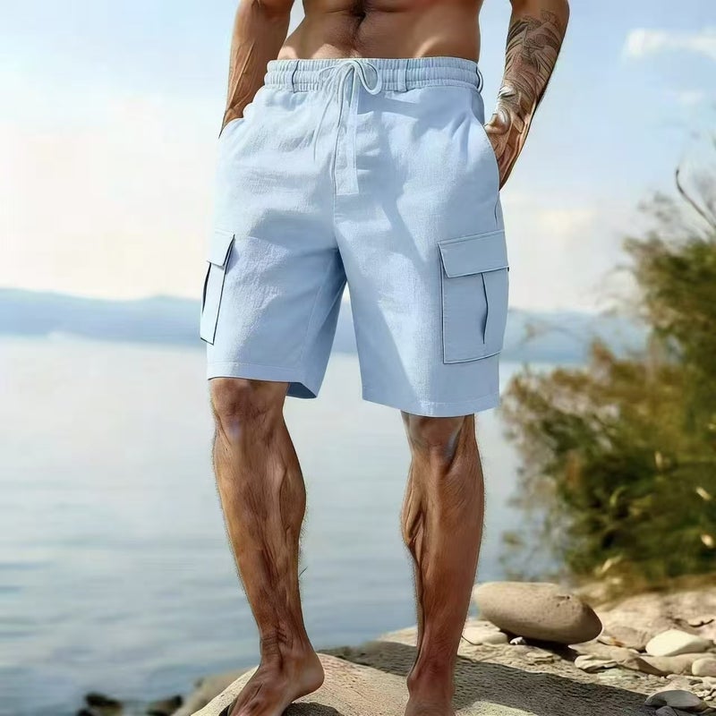 Men's Casual Cotton-Linen Shorts with Drawstring Elastic Waist - Image 2