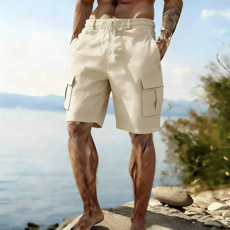 Men's Casual Cotton-Linen Shorts with Drawstring Elastic Waist - Image 3