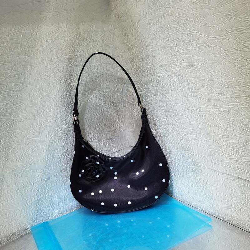 Bags For Women Niche Design Retro Satin Crescent Bag Rose Flower Handbag Single Shoulder Armpit Bag - Image 1