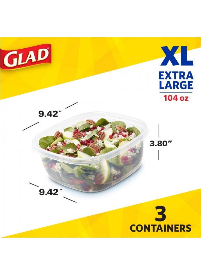 Glad - GladWare Family Size Food Storage Containers, XL | Large Square Food Storage, Containers Hold up to 104 Ounces of Food, Large Set 3 Count Food Containers - Image 1