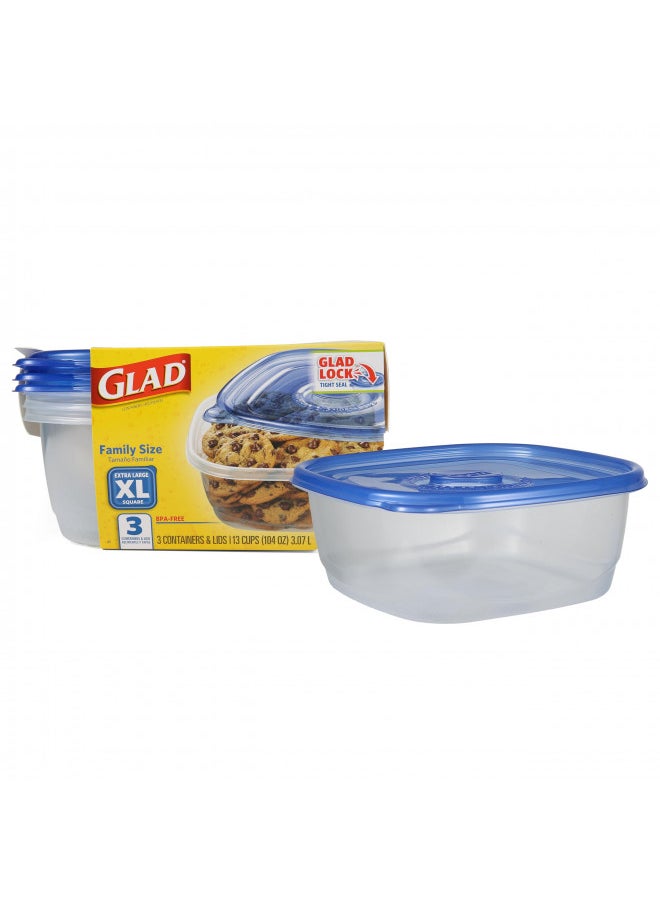 Glad - GladWare Family Size Food Storage Containers, XL | Large Square Food Storage, Containers Hold up to 104 Ounces of Food, Large Set 3 Count Food Containers - Image 1