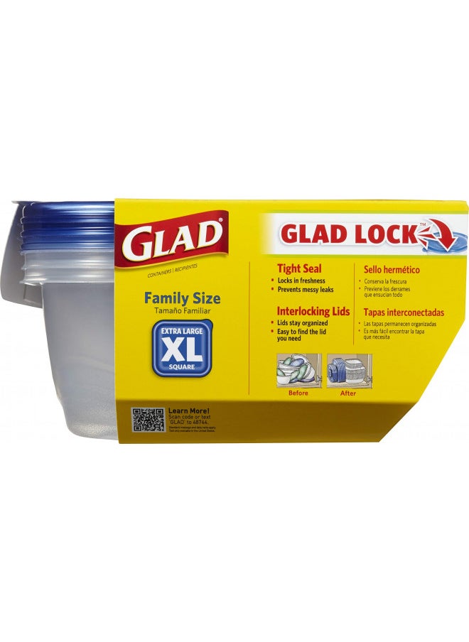 Glad - GladWare Family Size Food Storage Containers, XL | Large Square Food Storage, Containers Hold up to 104 Ounces of Food, Large Set 3 Count Food Containers - Image 1