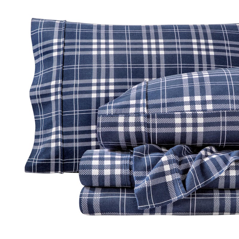Bare Home Flannel Sheet Set Prints 100 Cotton Velvety Soft Heavyweight Double Brushed Flannel for Extra Softness Comfort Deep Pocket Bed Sheets Twin XL Stirling Plaid BlueWhite